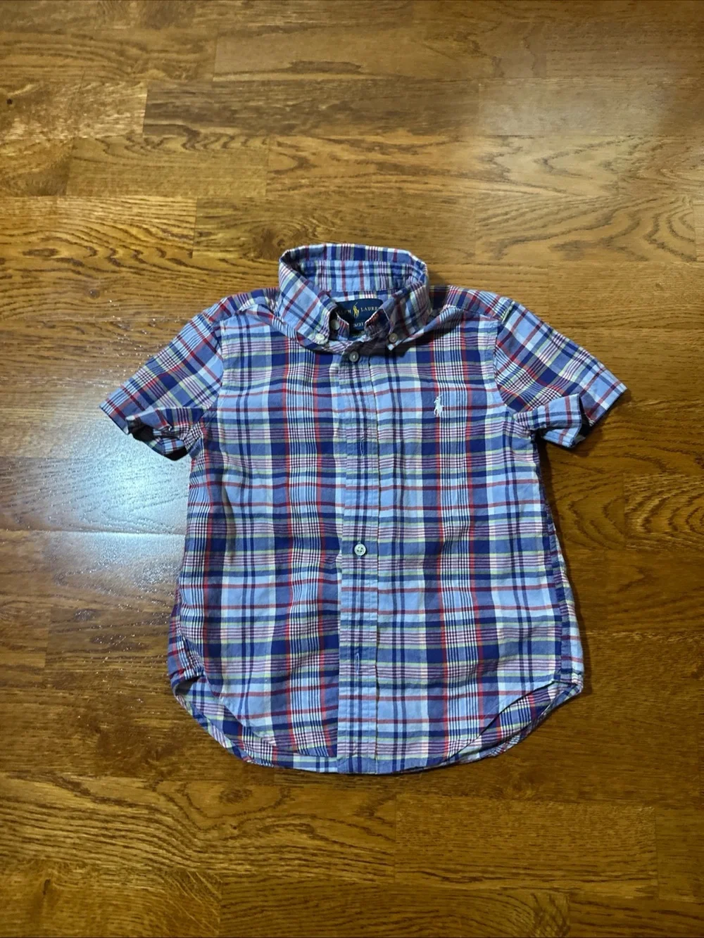 Polo Ralph Lauren Toddler Boys Blue Plaid Short Sleeve Button Down Shirt Size 3T